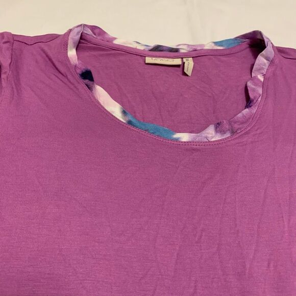 LOGO by Lori Goldstein Sz M Tunic Top Purple Tie Dye Ruffle Handkerchief Hem - Picture 3 of 6